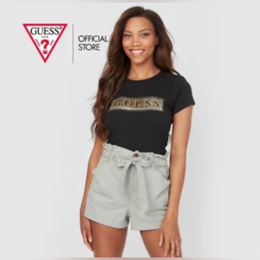 NWOT- ICONIC- GUESS Los Angeles Women’s Short Sleeve T-Shirt SzM-Black w/Gold ☀️